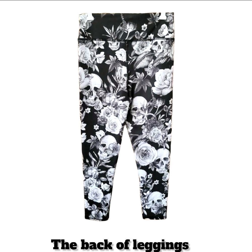 Women's Evaluation & Creation Rose/Skull Design Leggings. - Picture 5 of 6